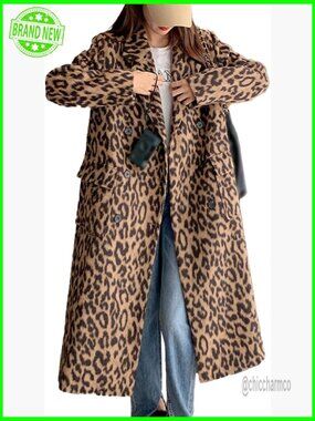 Women's Wool Blend Long Trench Coat Double Breasted Notch Lapel Ankle Length